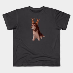 Husky wearing deer antlers Kids T-Shirt